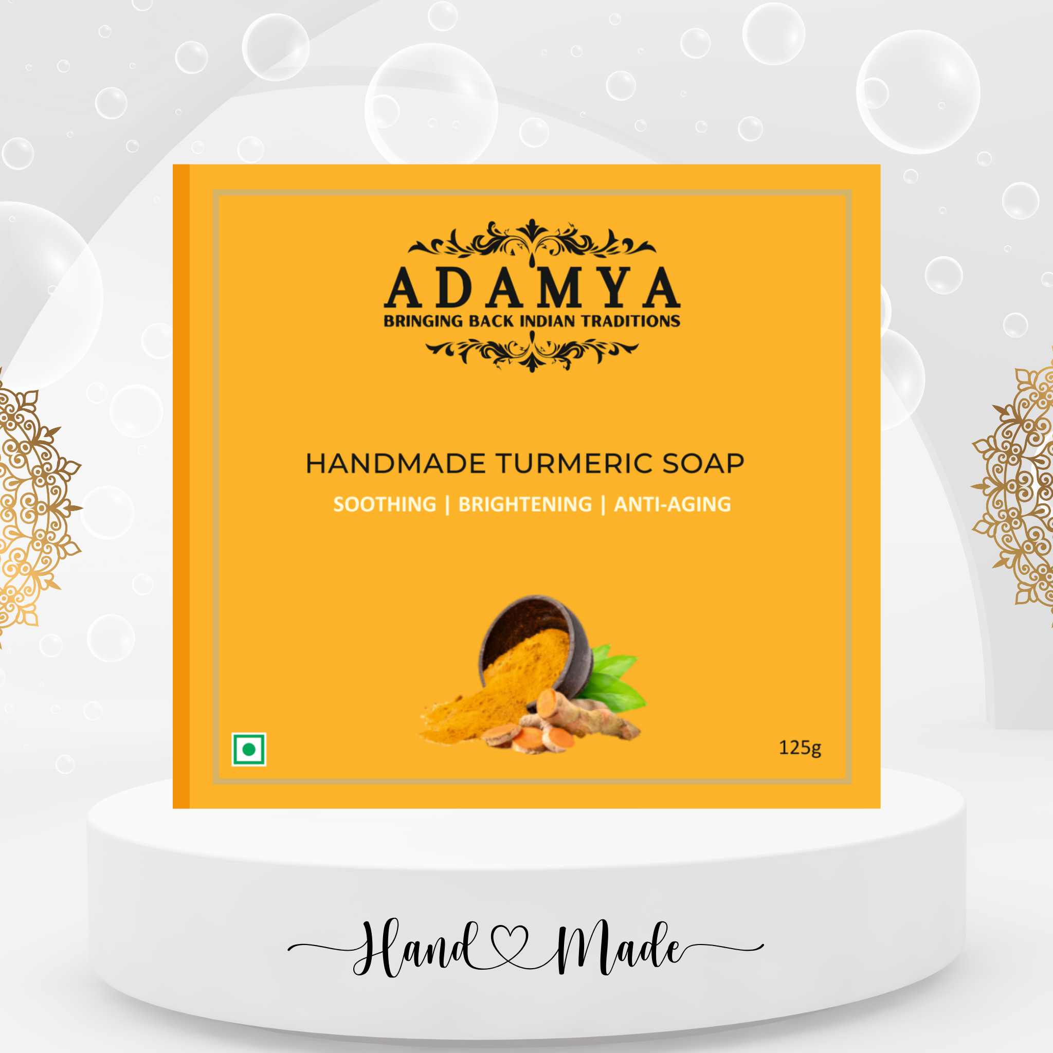 HANDMADE COLD PROCESSED TURMERIC SOAP FOR SOOTHING, BRIGHTENING SKIN