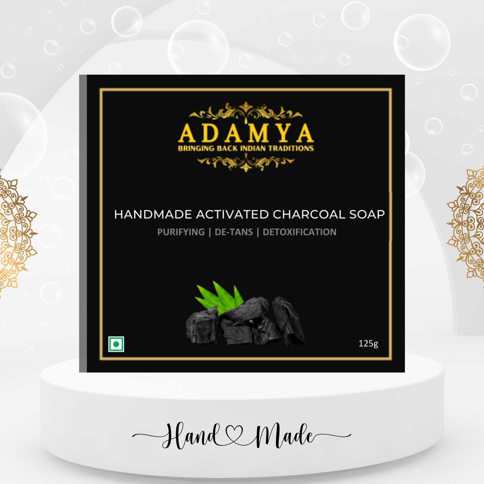 HANDMADE COLD PROCESSED ACTIVATED CHARCOAL SOAP FOR PURIFYING, DE-TAN AND DETOXIFICATION
