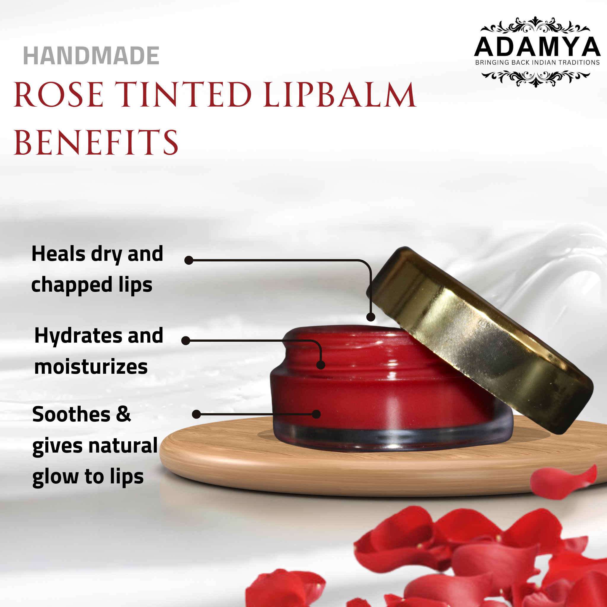 HANDMADE NATURAL ROSE PETAL LIP BALM _ 100% PURE, 100% NATURAL AND CHEMICAL FREE