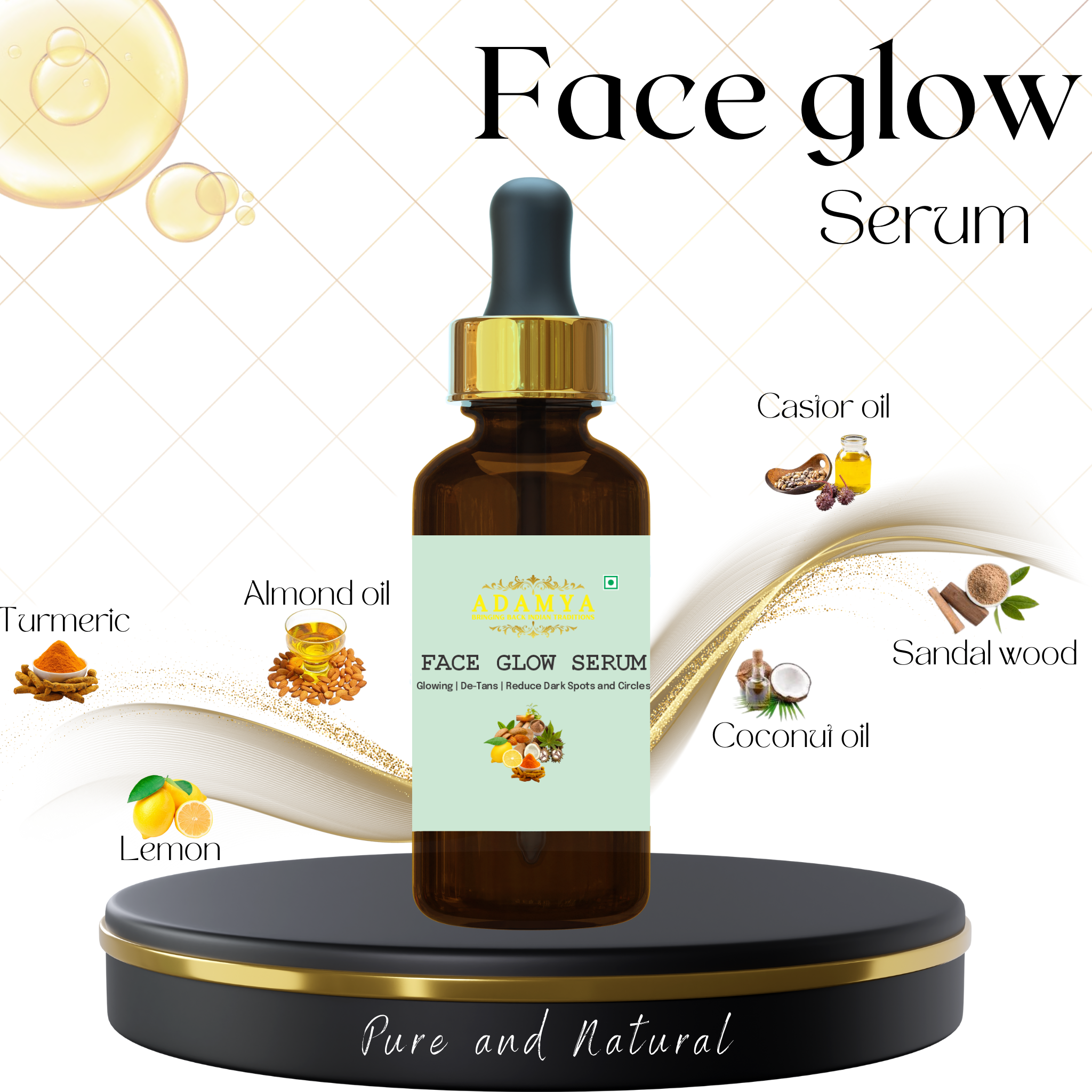 FACE GLOW SERUM FOR GLOWING, DE-TANS AND REDUCE DARK SPOTS AND CIRCLES _ 100% PURE, 100% NATURAL AND CHEMICAL FREE