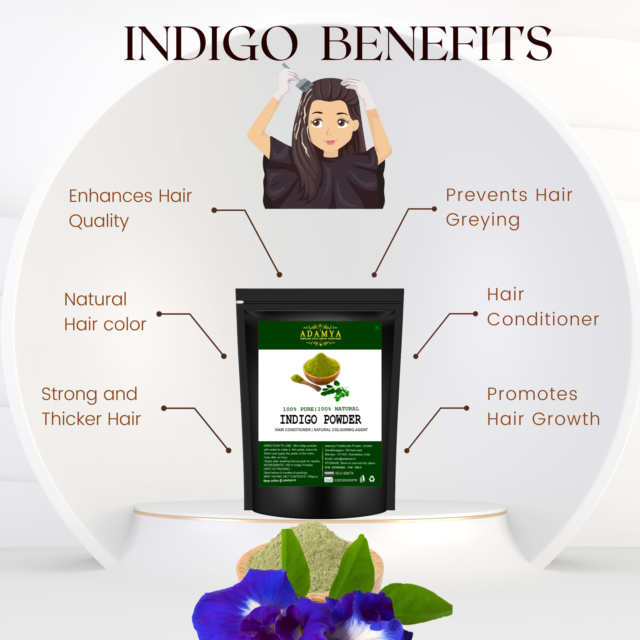INDIGO POWDER FOR HAIR CONDITIONER, NATURAL COLOURING AGENT _ 100% PURE, 100% NATURAL AND CHEMICAL FREE