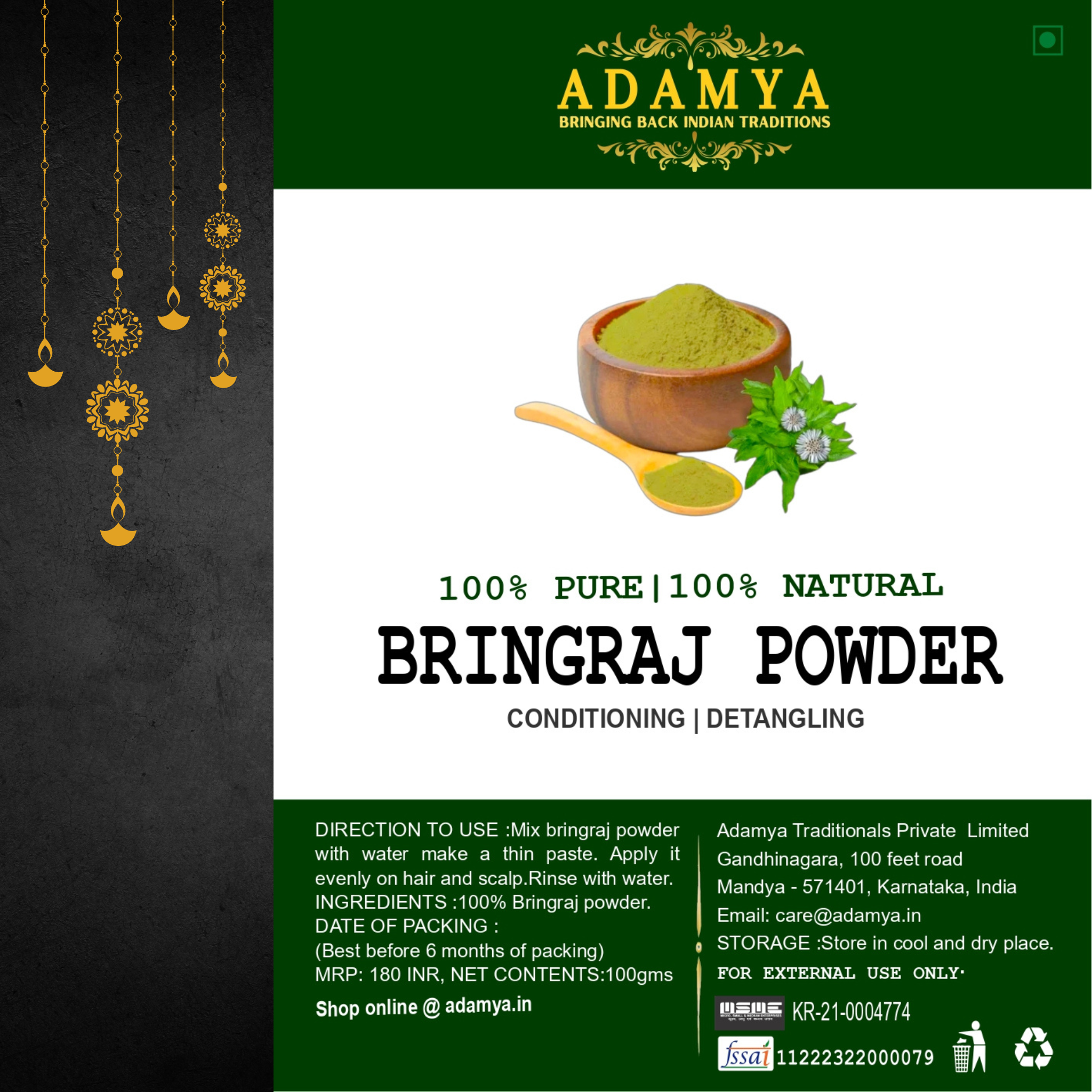 BHRINGRAJ POWDER FOR CONDITIONING, DETANGLING _ 100% PURE, 100% NATURAL AND CHEMICAL FREE