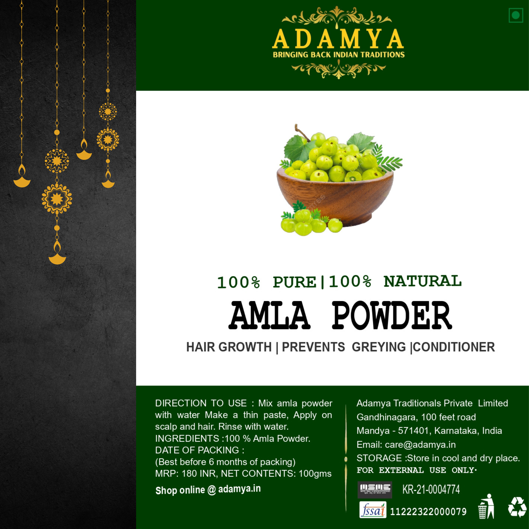 AMLA POWDER FOR HAIR GROWTH, PREVENTS GREYING AND CONDITIONER _ 100% PURE, 100% NATURAL AND CHEMICAL FREE