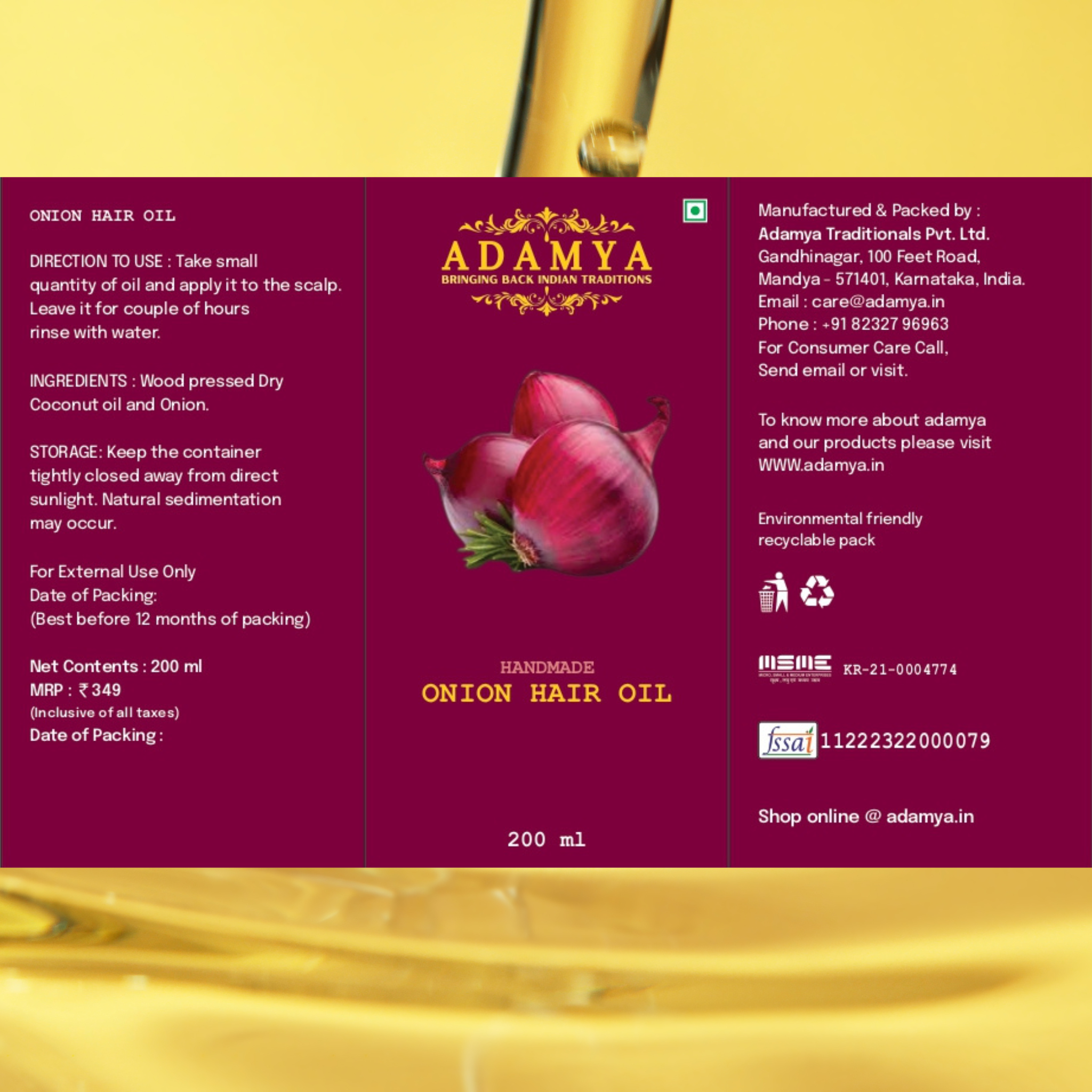 HANDMADE ONION HAIR OIL 100% PURE, 100% NATURAL AND CHEMICAL FREE
