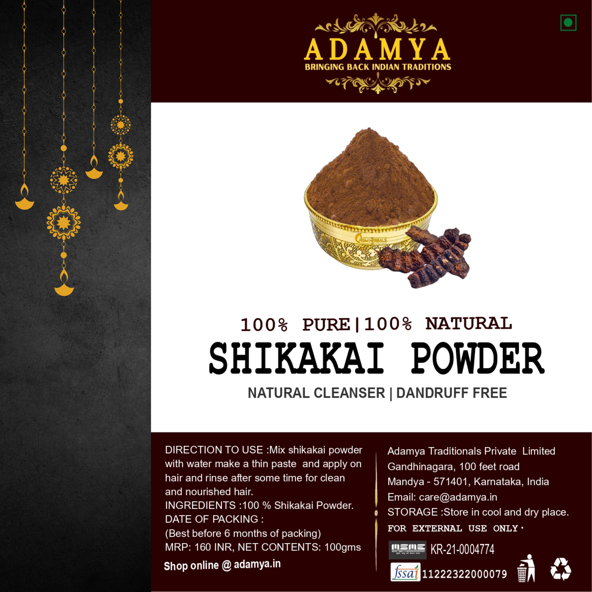SHIKAKAI POWDER FOR NATURAL CLEANSER, DANDRUFF FREE _ 100% PURE, 100% NATURAL AND CHEMICAL FREE