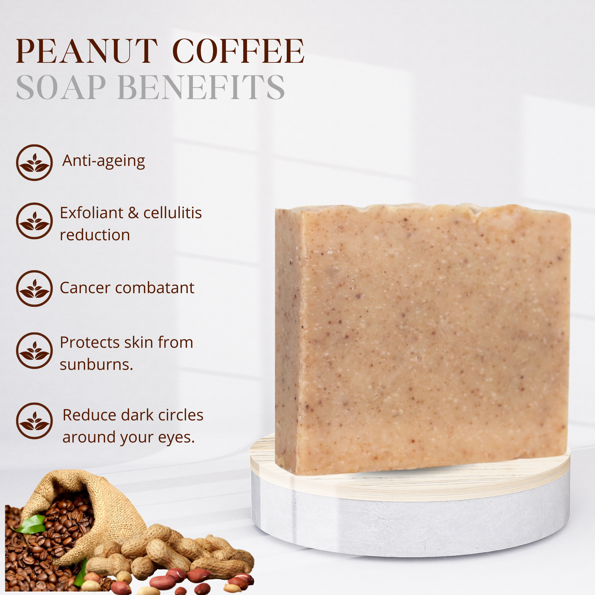 HANDMADE COLD PROCESSED PEANUT COFFEE SOAP FOR DARK CIRCLES