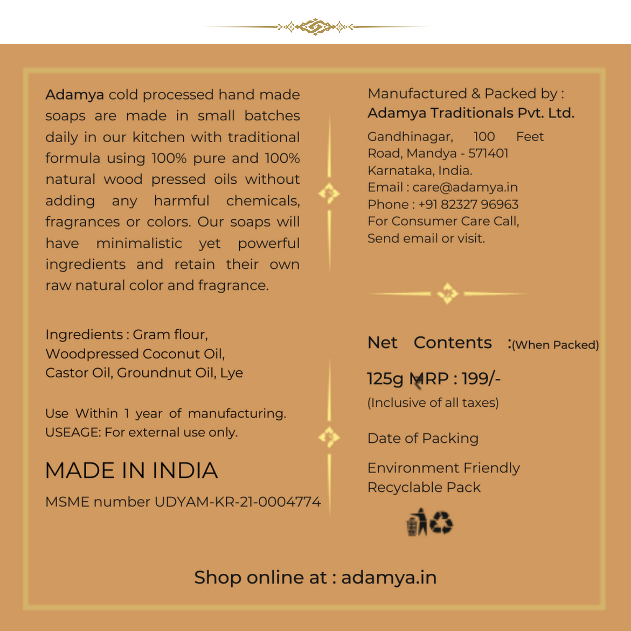 HANDMADE COLD PROCESSED GRAM FLOUR SOAP FOR BRIGHTENING AND DE-TAN