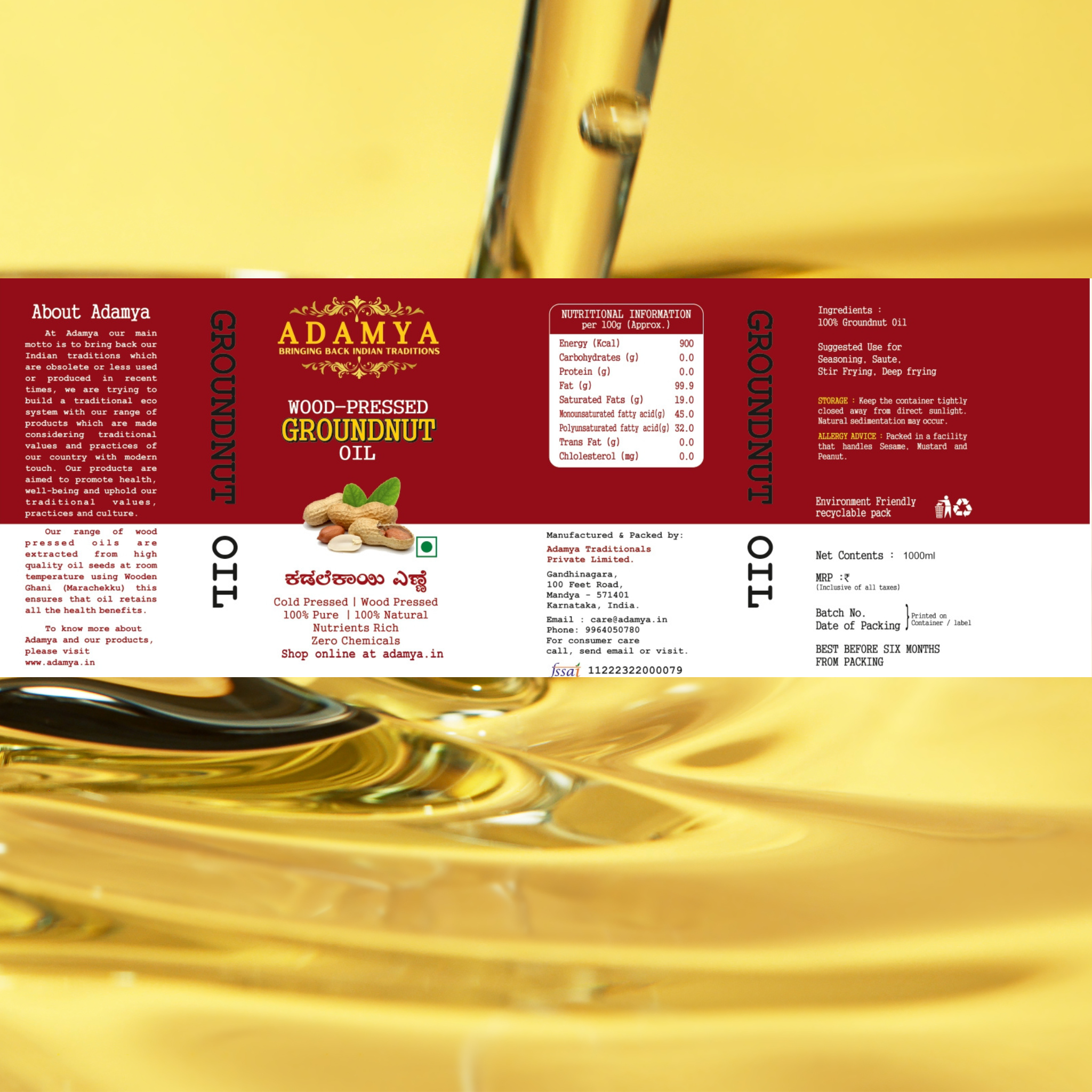 Wood Pressed Groundnut Oil _ 100% Natural, 100% Pure and chemical free