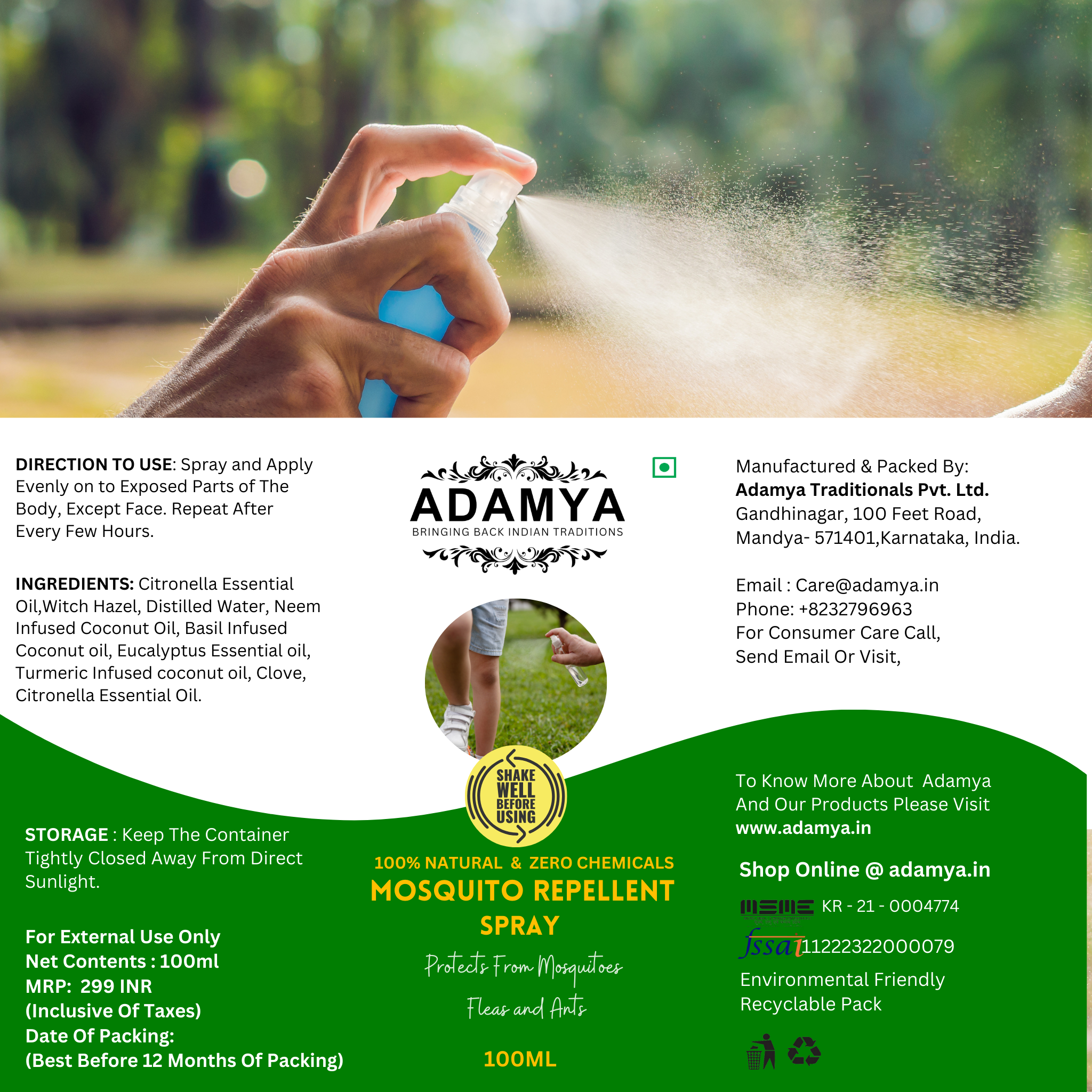 100% Natural and Traditional Mosquito Repellent Spray