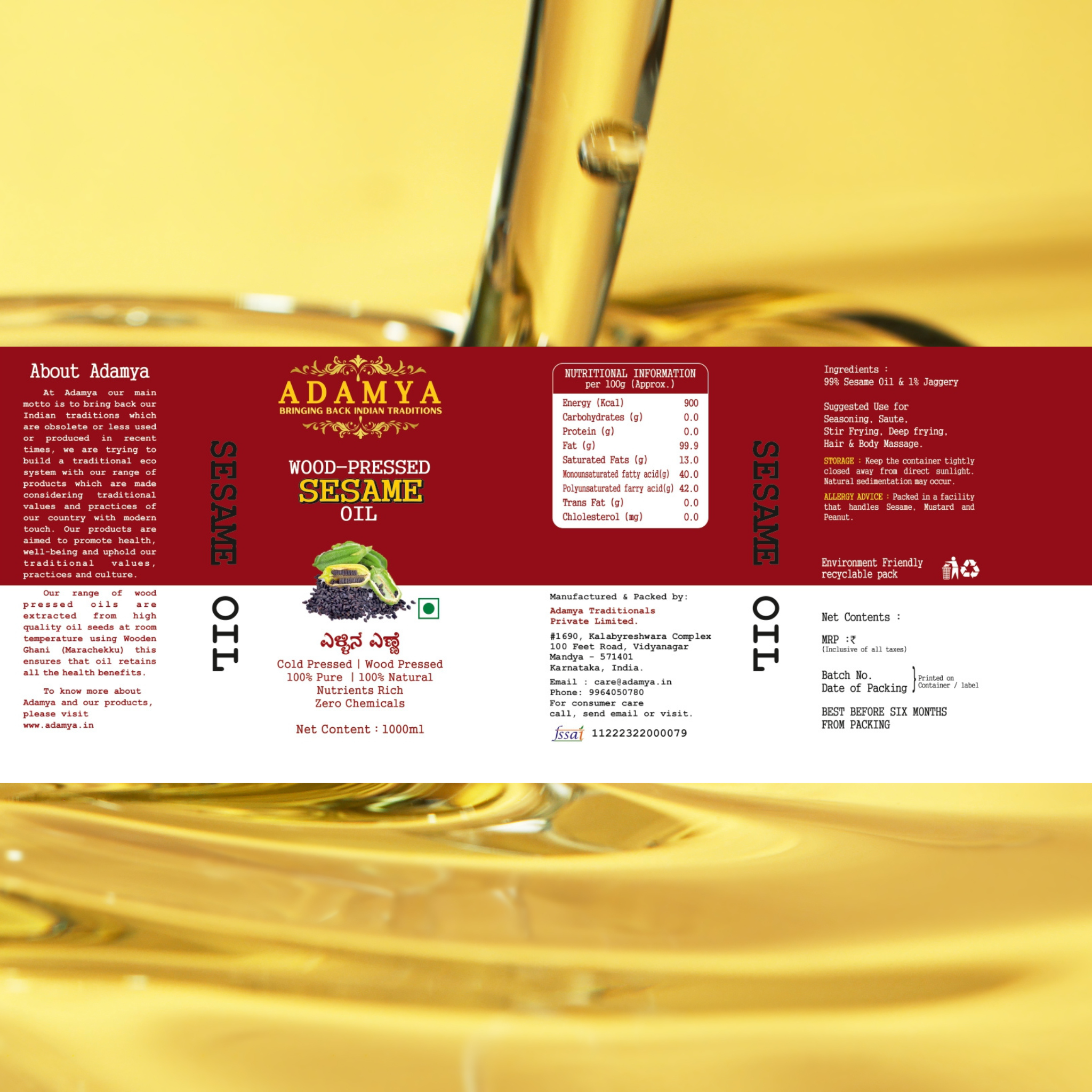 Wood Pressed Sesame Oil _ 100% Natural, 100% Pure and chemical free