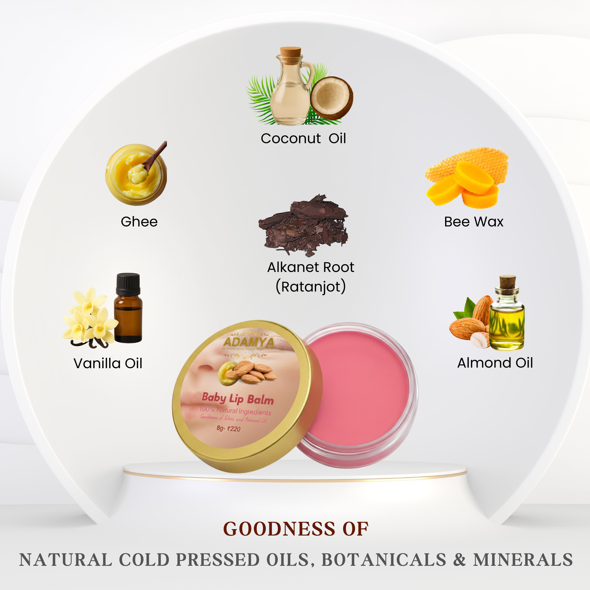 HANDMADE NATURAL ALMOND & GHEE BABY LIP BALM _ 100% PURE, 100% NATURAL AND CHEMICAL FREE