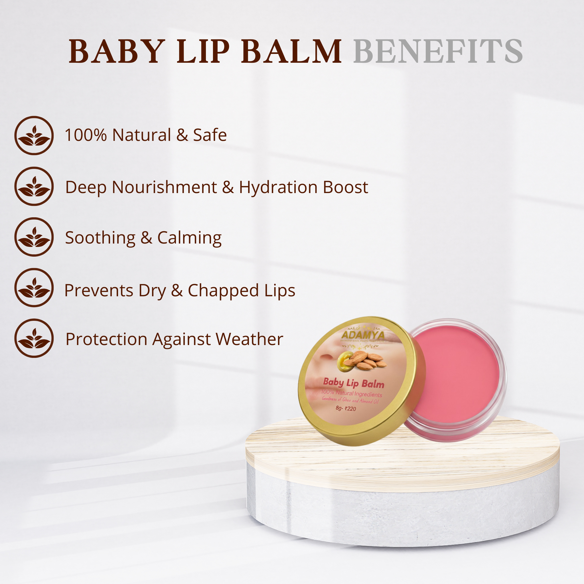HANDMADE NATURAL ALMOND & GHEE BABY LIP BALM _ 100% PURE, 100% NATURAL AND CHEMICAL FREE