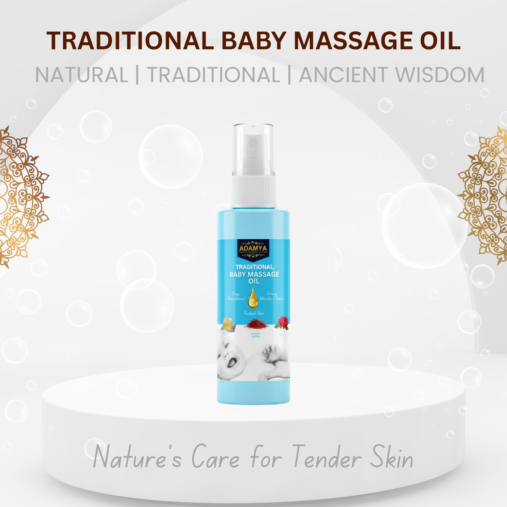 Traditional Baby Massage Oil – 100% Natural Ayurvedic Blend - Nourishing, Strengthening & Enhancing Glow for Babies
