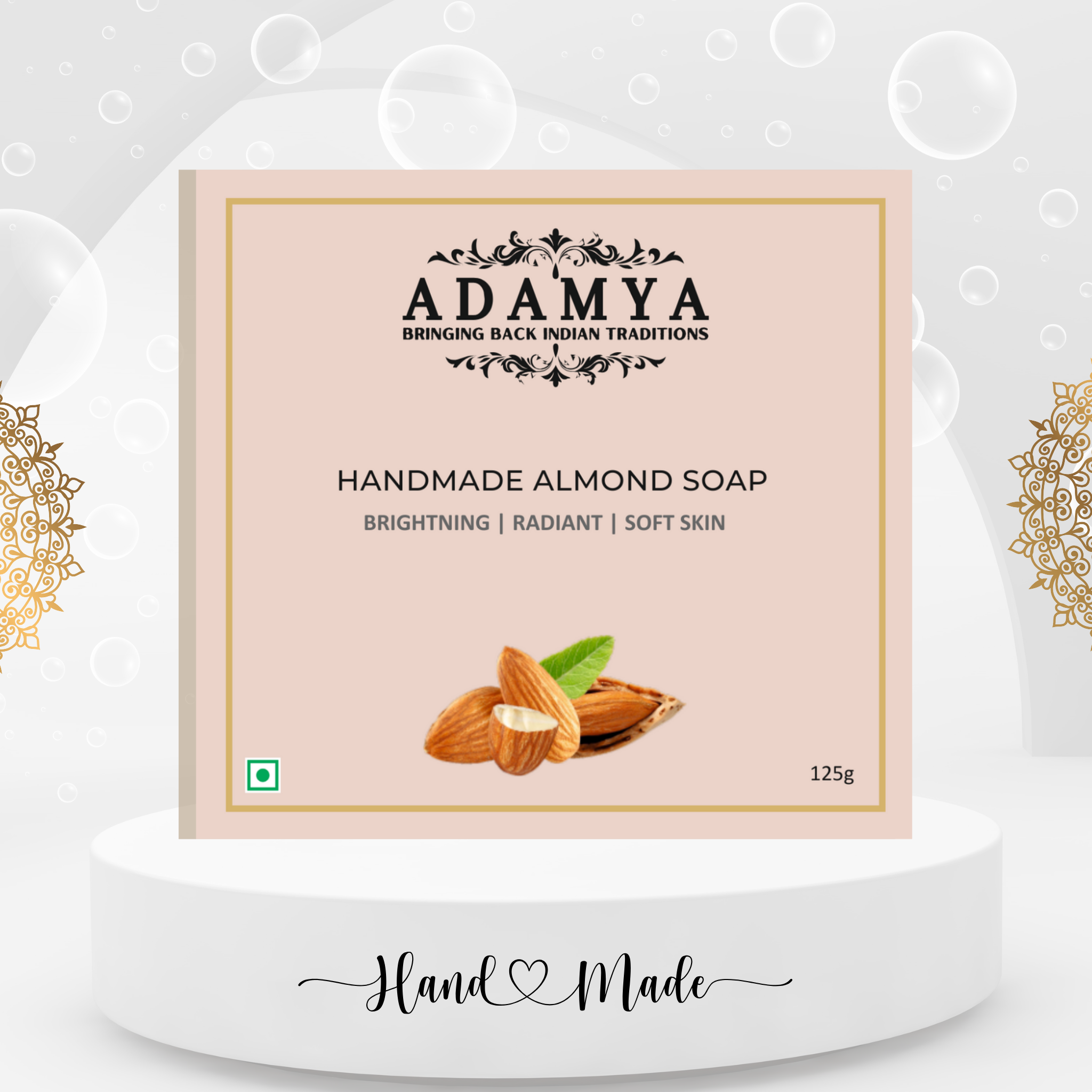 HANDMADE COLD PROCESSED ALMOND SOAP FOR BRIGHTENING, SOFT AND RADIANT SKIN