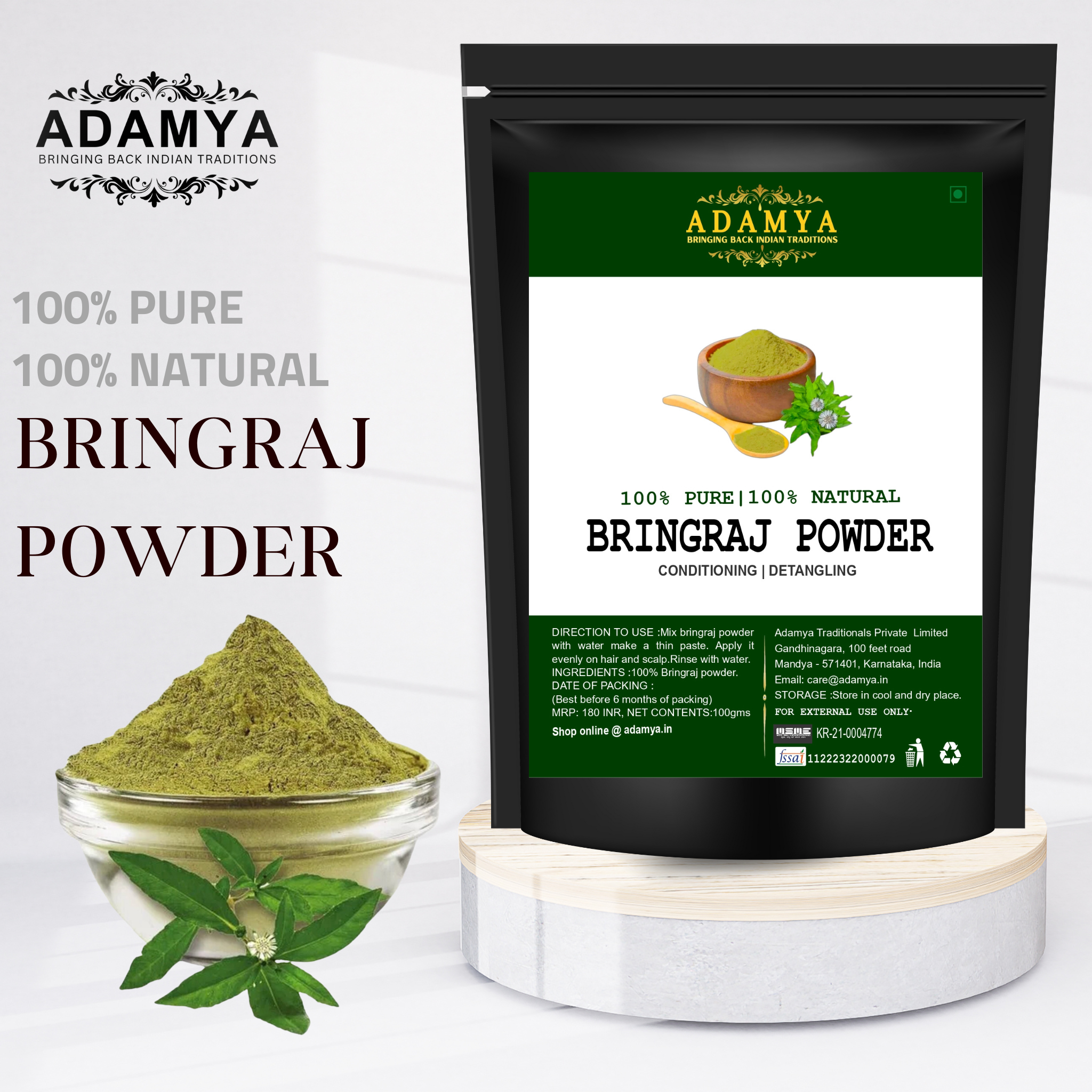 BHRINGRAJ POWDER FOR CONDITIONING, DETANGLING _ 100% PURE, 100% NATURAL AND CHEMICAL FREE