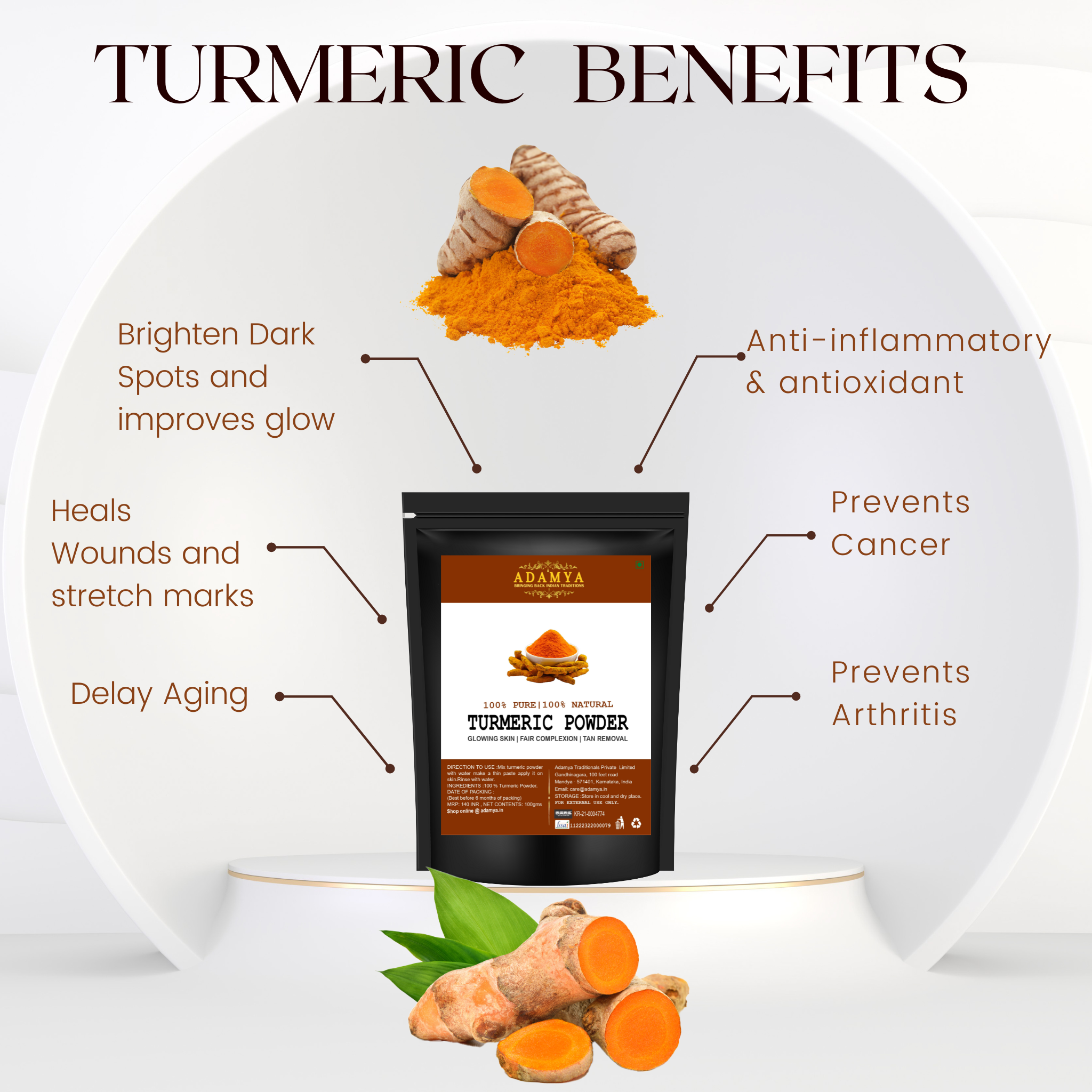 TURMERIC POWDER FOR GLOWING SKIN, FAIR COMPLEXION, TAN REMOVAL _ 100% PURE, 100% NATURAL AND CHEMICAL FREE