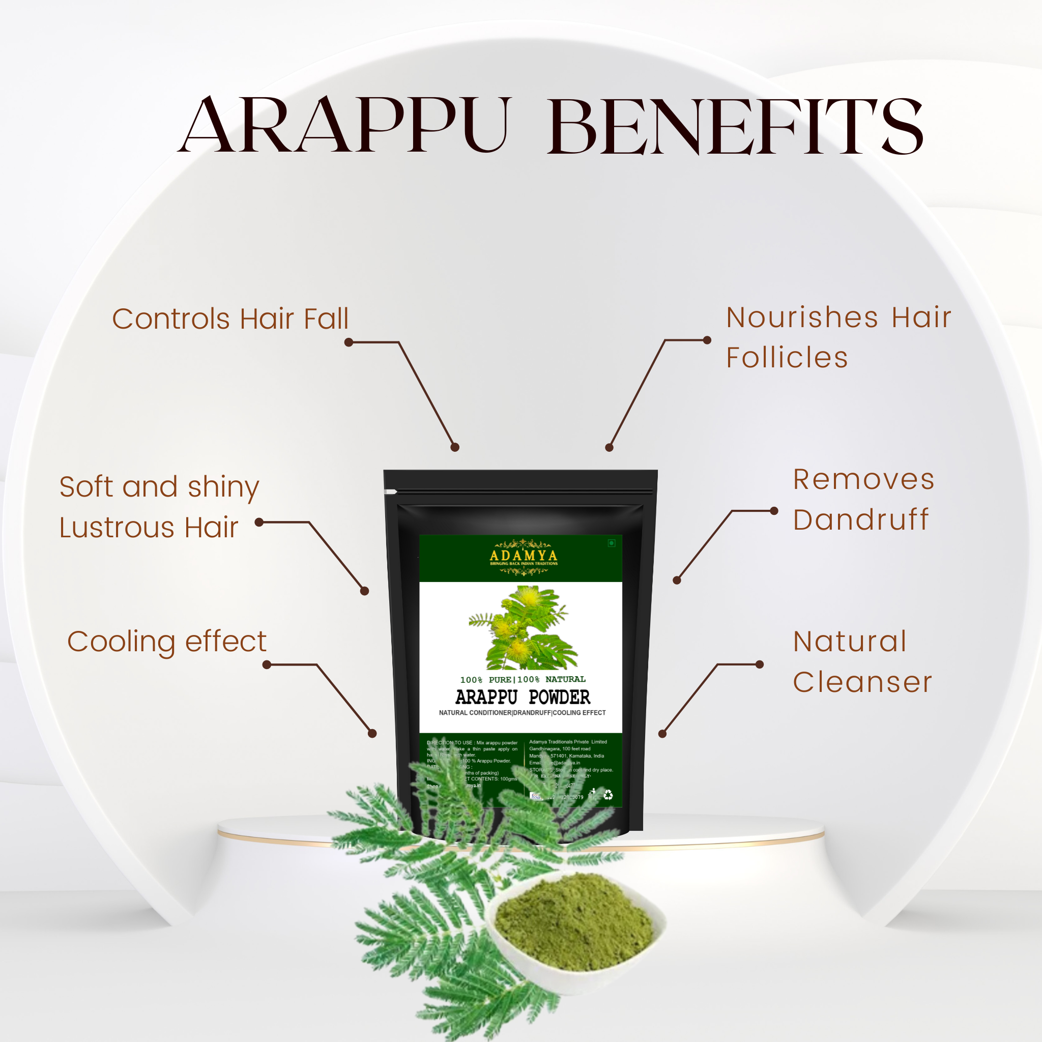 ARAPPU POWDER FOR NATURAL CONDITIONER, DANDRUFF FREE AND COOLING EFFECT _ 100% PURE, 1OO% NATURAL AND CHEMICAL FREE