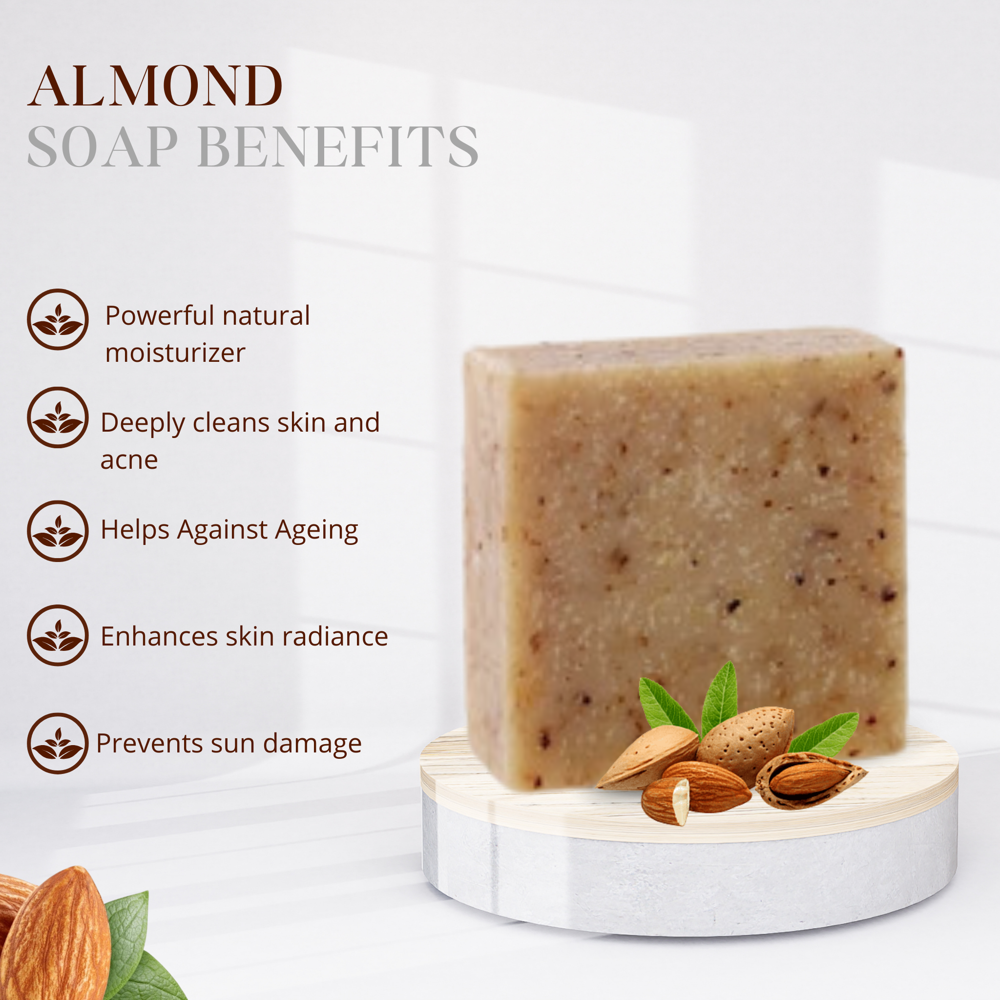 HANDMADE COLD PROCESSED ALMOND SOAP FOR BRIGHTENING, SOFT AND RADIANT SKIN