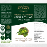 Adamya Natural Neem & Tulsi Face Wash | Acne Control & Skin Purification | 100% Chemical-Free Facial Cleanser | Non-Drying & Gentle on Skin | With Neem, Tulsi, and Lemon Essential Oil | 100 ml